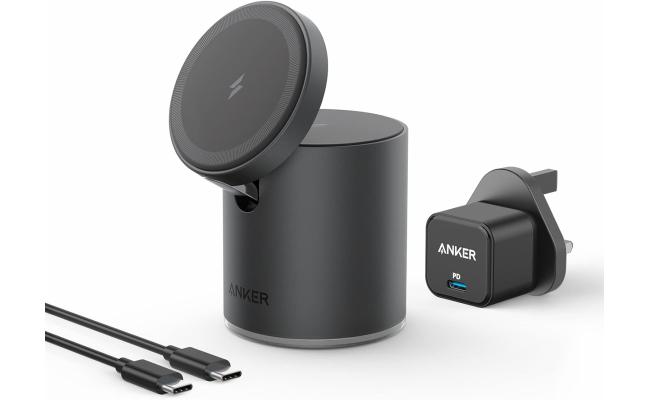 Anker 623 Magnetic Wireless Charger (MagGo), 2-in-1 Wireless Charging Station with 20W USB-C Charger, For iPhone 13/12 Series, AirPods Pro - Gray